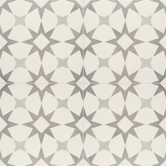 12x12 Memoir Diamond Star  Patterned Encaustic-Look Matte Smooth Ceramic Tile Cosmo Gray