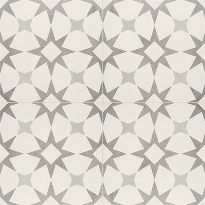 12x12 Memoir Diamond Star  Patterned Encaustic-Look Matte Smooth Ceramic Tile Cosmo Gray