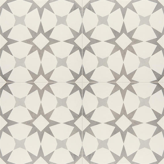 12x12 Memoir Diamond Star  Patterned Encaustic-Look Matte Smooth Ceramic Tile Cosmo Gray