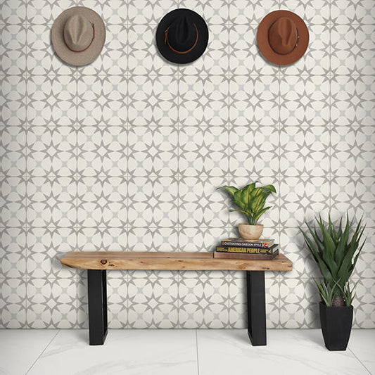 12x12 Memoir Diamond Star Patterned Encaustic-Look Matte Smooth Ceramic Tile