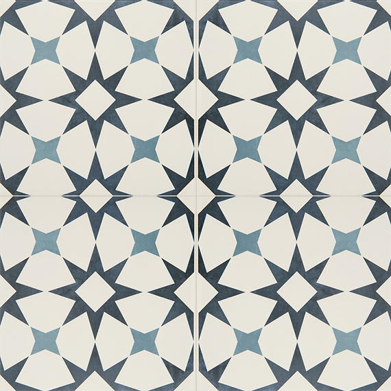 12x12 Memoir Diamond Star  Patterned Encaustic-Look Matte Smooth Ceramic Tile Cosmo Blue