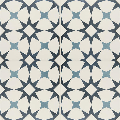 12x12 Memoir Diamond Star  Patterned Encaustic-Look Matte Smooth Ceramic Tile Cosmo Blue