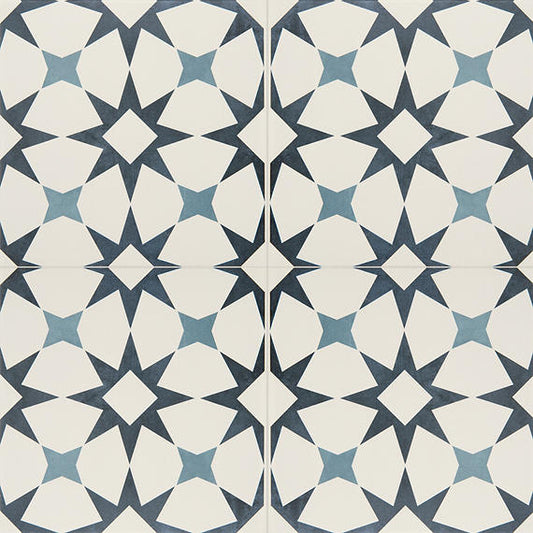12x12 Memoir Diamond Star  Patterned Encaustic-Look Matte Smooth Ceramic Tile Cosmo Blue