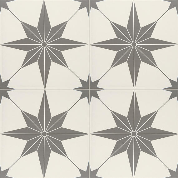 12x12 Memoir Star  Patterned Encaustic-Look Matte Smooth Ceramic Tile Jewel Black