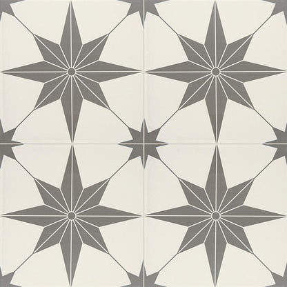 12x12 Memoir Star  Patterned Encaustic-Look Matte Smooth Ceramic Tile Jewel Black