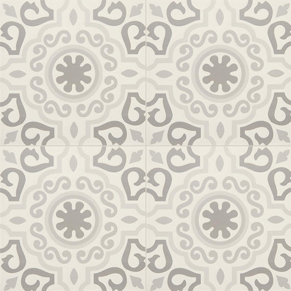 12x12 Memoir Petal Floral Scroll Vine  Patterned Encaustic-Look Matte Smooth Ceramic Tile Crystal Gray