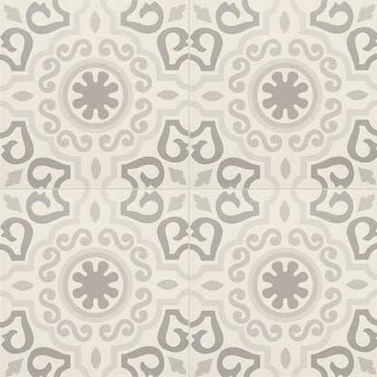 12x12 Memoir Petal Floral Scroll Vine  Patterned Encaustic-Look Matte Smooth Ceramic Tile Crystal Gray