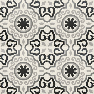 12x12 Memoir Petal Floral Scroll Vine Patterned Encaustic-Look Matte Smooth Ceramic Tile