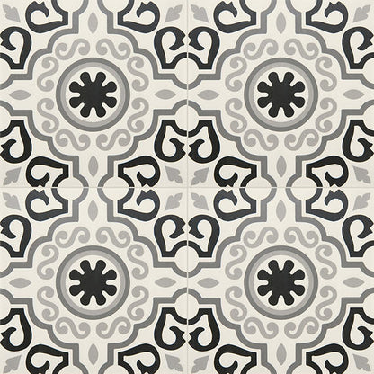 12x12 Memoir Petal Floral Scroll Vine  Patterned Encaustic-Look Matte Smooth Ceramic Tile Vintage Gray