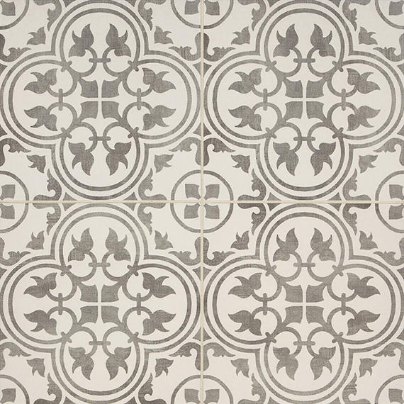 12x12 Memoir Petal Floral  Patterned Encaustic-Look Matte Smooth Ceramic Tile Petal Gray