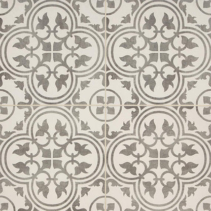 12x12 Memoir Petal Floral  Patterned Encaustic-Look Matte Smooth Ceramic Tile Petal Gray