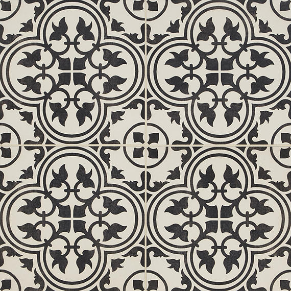12x12 Memoir Petal Floral  Patterned Encaustic-Look Matte Smooth Ceramic Tile Petal Black