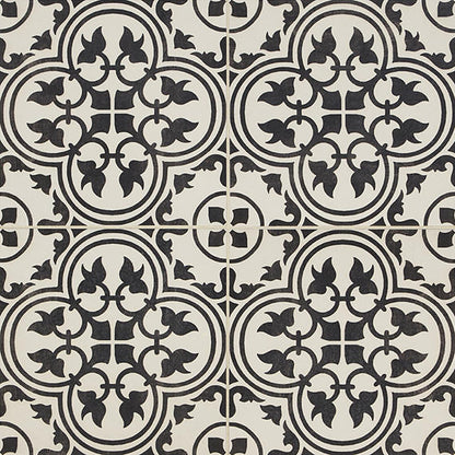 12x12 Memoir Petal Floral  Patterned Encaustic-Look Matte Smooth Ceramic Tile Petal Black