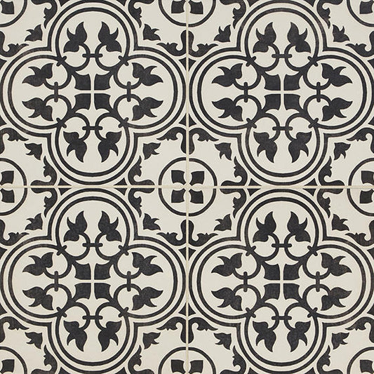 12x12 Memoir Petal Floral  Patterned Encaustic-Look Matte Smooth Ceramic Tile Petal Black