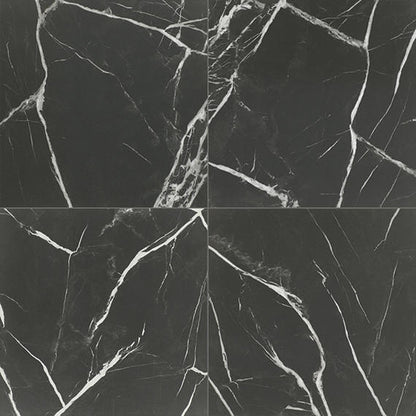 24x24 Platinum  Natural Marble-Look Matte Smooth Porcelain Tile Black White