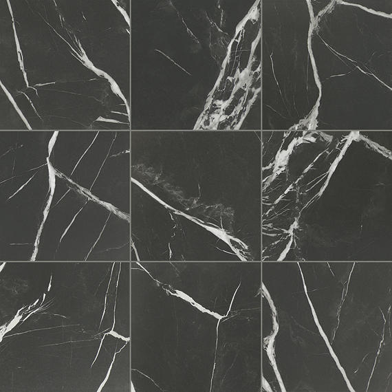 24x24 Platinum  Natural Marble-Look Matte Smooth Porcelain Tile Black White