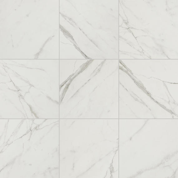 24x24 Platinum  Natural Marble-Look Matte Smooth Porcelain Tile White Gray