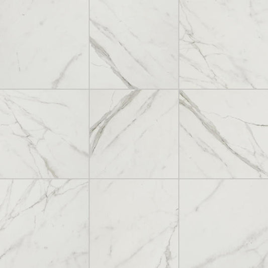 24x24 Platinum  Natural Marble-Look Matte Smooth Porcelain Tile White Gray