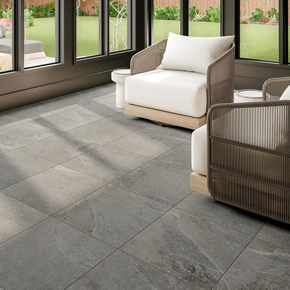 24x24 Constant  Natural Stone-Look Matte Gritty Porcelain Tile Soft Gray