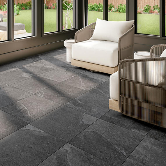 24x24 Constant  Natural Stone-Look Matte Gritty Porcelain Tile Charcoal Gray