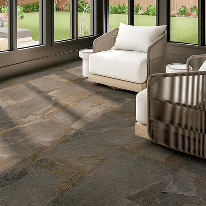 24x24 Constant  Natural Stone-Look Matte Gritty Porcelain Tile Deep Brown