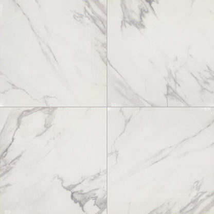 24x24 Artsy Light Veining  Natural Marble-Look Matte Smooth Porcelain Tile White Gray