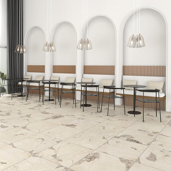24x24 Savoir Medium Veining  Mosaic Marble-Look Matte Smooth Porcelain Tile Light Brown