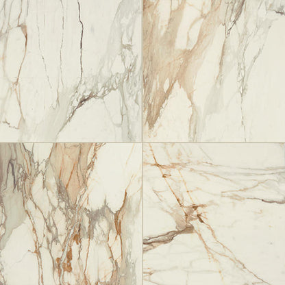24x24 Panoramic Duet Grid  Natural Marble-Look Polished Smooth Porcelain Tile Cloud Beige