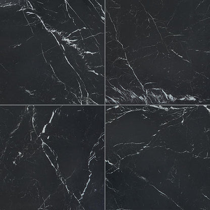 24x24 Panoramic Duet Grid  Natural Marble-Look Polished Smooth Porcelain Tile Dark Black