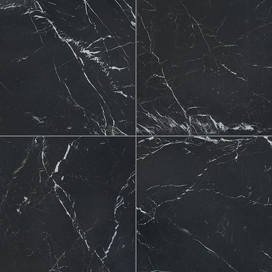 24x24 Panoramic Duet Grid  Natural Marble-Look Polished Smooth Porcelain Tile Dark Black