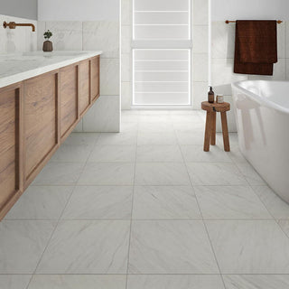 Gray White - 24x24 Artsy Light Veining Natural Marble-Look Polished Smooth Porcelain Tile