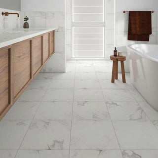 White Gray - 24x24 Artsy Light Veining Natural Marble-Look Polished Smooth Porcelain Tile