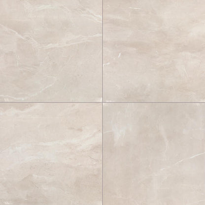 24x24 Artsy Light Veining  Natural Marble-Look Polished Smooth Porcelain Tile Cream Beige