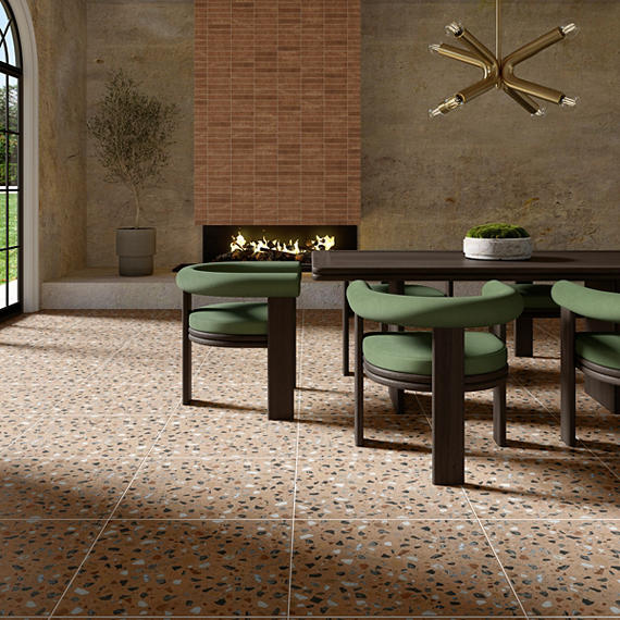 24x24 Curation Fragment Shard  Natural Mixed-Material Look Polished Smooth Porcelain Tile Warm Brown
