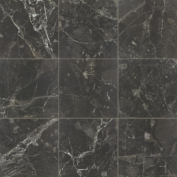 24x24 Savoir Medium Veining  Mosaic Marble-Look Polished Smooth Porcelain Tile Marble Black