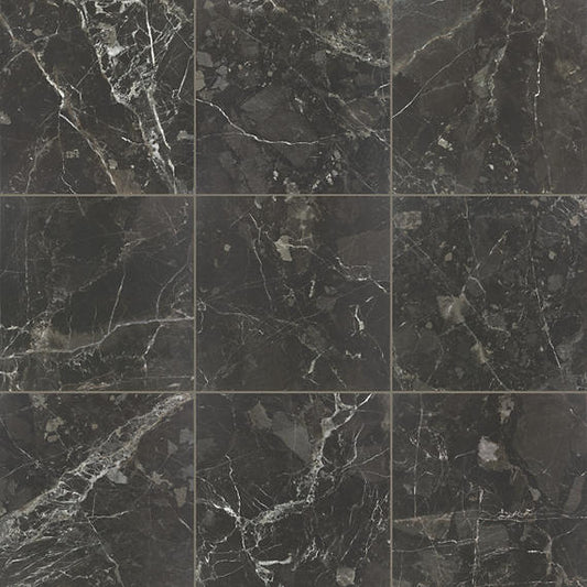 24x24 Savoir Medium Veining  Mosaic Marble-Look Polished Smooth Porcelain Tile Marble Black