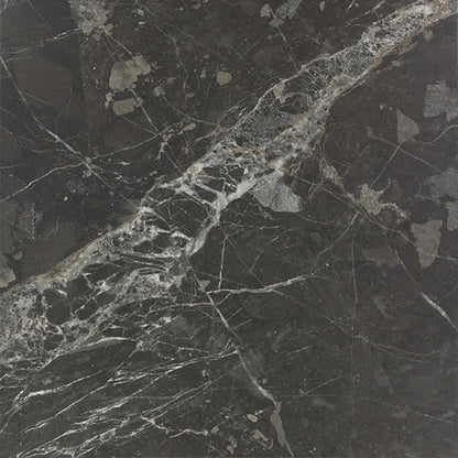 24x24 Savoir Medium Veining  Mosaic Marble-Look Polished Smooth Porcelain Tile Marble Black