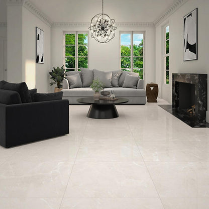 33x33 Vanserra  Natural Marble-Look Polished Smooth Porcelain Tile Beige White