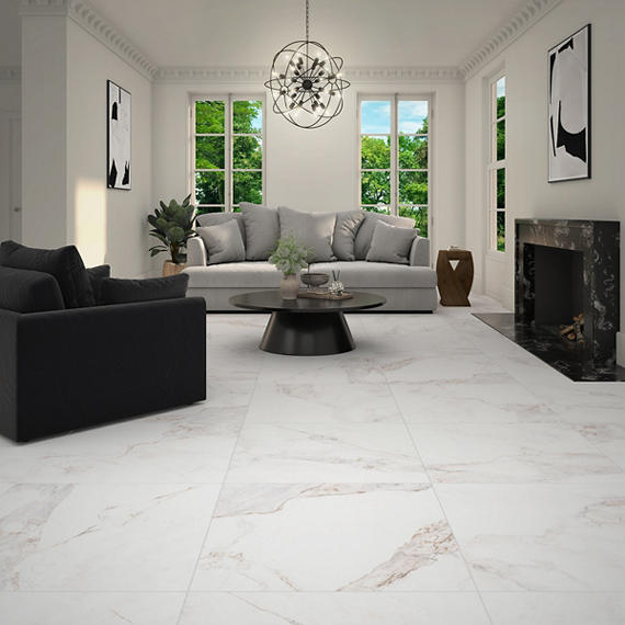 33x33 Vanserra  Natural Marble-Look Matte Smooth Porcelain Tile White Gray