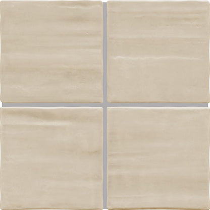 4x4 Artcrafted  Handcrafted Solid-Color Glossy Smooth Ceramic Tile Pale Beige
