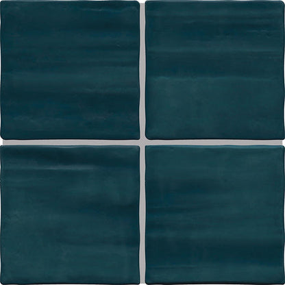 4x4 Artcrafted  Handcrafted Solid-Color Glossy Smooth Ceramic Tile Ocean Blue