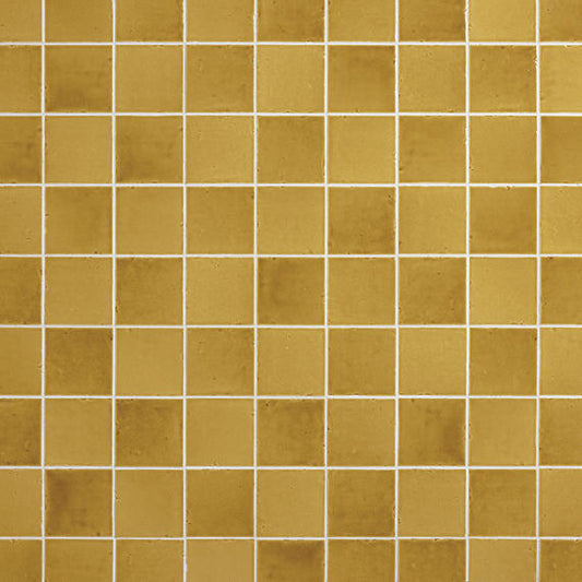4x4 Contempee  Handcrafted Solid-Color Glossy Undulated Ceramic Tile Yellow