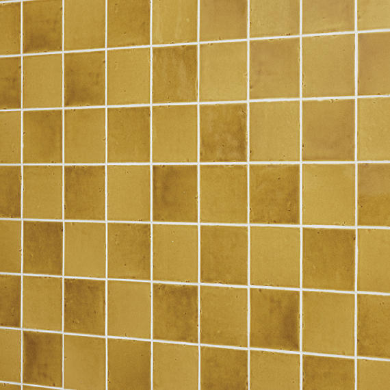 4x4 Contempee  Handcrafted Solid-Color Glossy Undulated Ceramic Tile Yellow