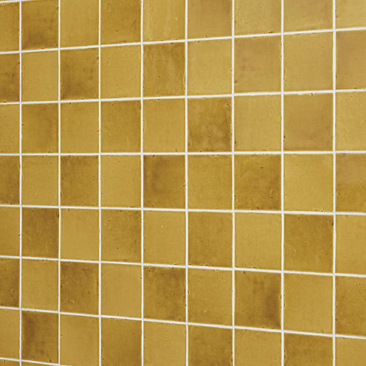 Yellow - 4x4 Contempee Handcrafted Solid-Color Glossy Undulated Ceramic Tile