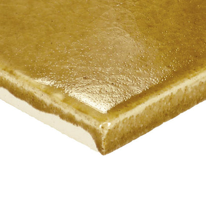 4x4 Contempee  Handcrafted Solid-Color Glossy Undulated Ceramic Tile Yellow