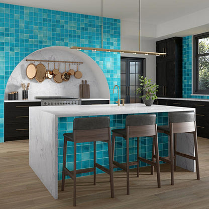 4x4 Contempee  Handcrafted Solid-Color Glossy Undulated Ceramic Tile Light Blue