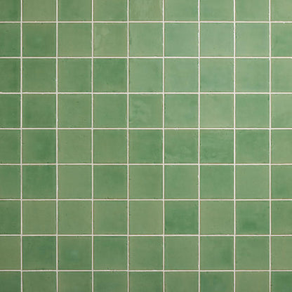 4x4 Contempee  Handcrafted Solid-Color Glossy Undulated Ceramic Tile Light Green