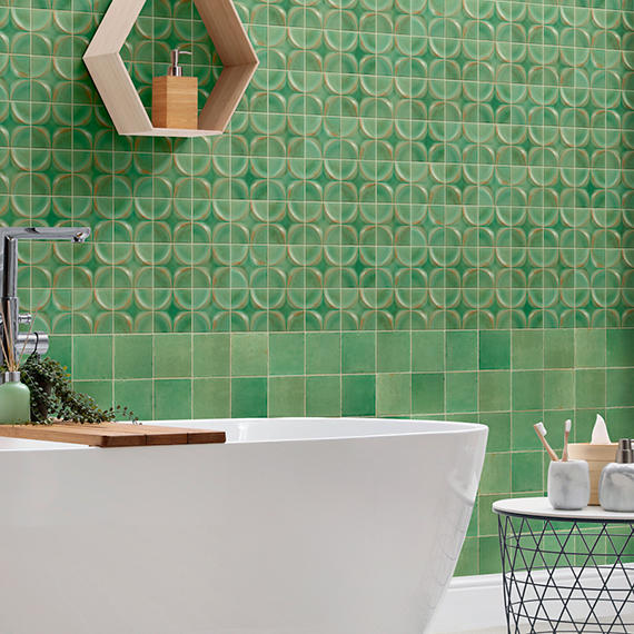 4x4 Contempee  Handcrafted Solid-Color Glossy Undulated Ceramic Tile Light Green