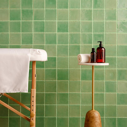 4x4 Contempee  Handcrafted Solid-Color Glossy Undulated Ceramic Tile Light Green