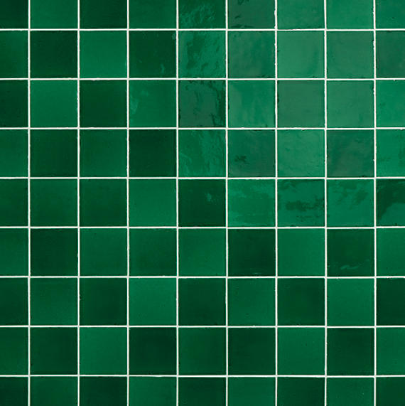 4x4 Contempee  Handcrafted Solid-Color Glossy Undulated Ceramic Tile Emerald Green